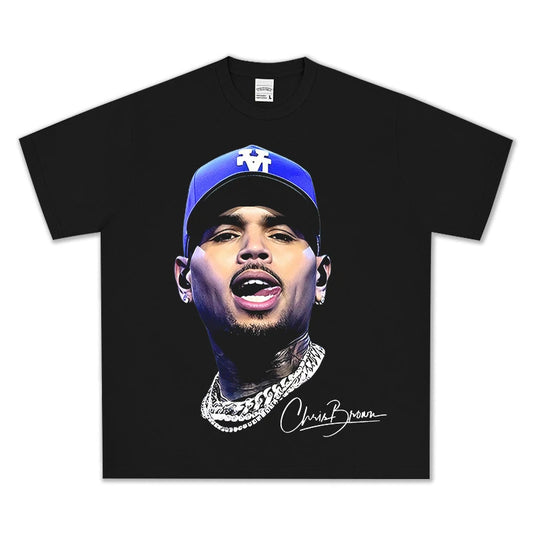 HIGH STREET HIP-HOP STAR PRINTED VINTAGE TEE |CHRIS BROWN V6.5