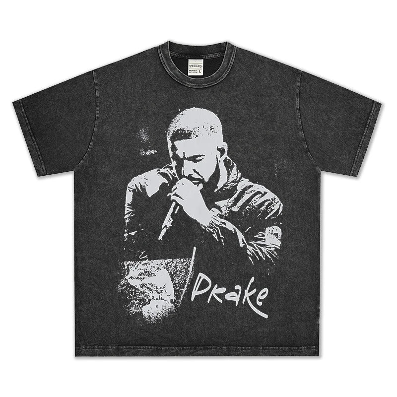 HIGH STREET HIP-HOP STAR PRINTED  VINTAGE TEE |DRAKE V6.5