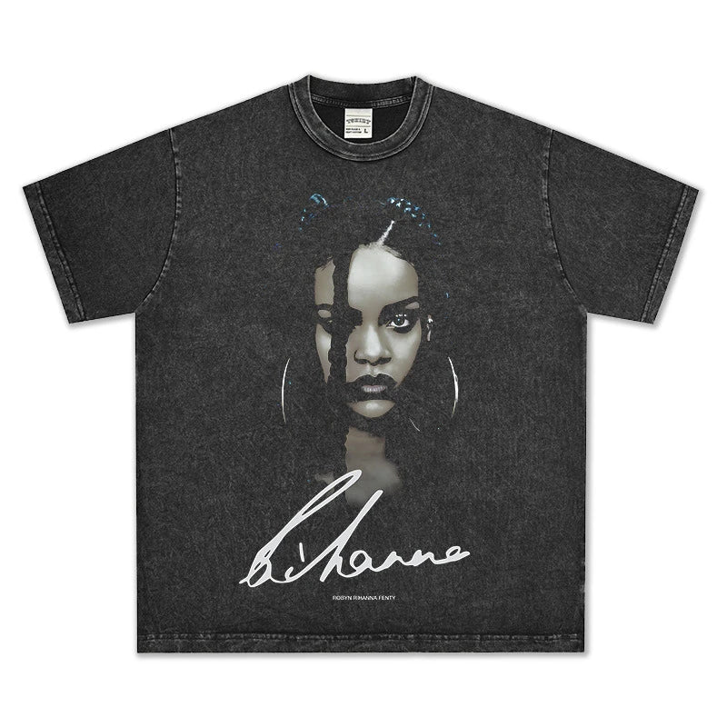 HIGH STREET HIP-HOP STAR PRINTED  VINTAGE TEE |RIHANNA V6.5
