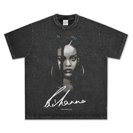 HIGH STREET HIP-HOP STAR PRINTED  VINTAGE TEE |RIHANNA V6.5
