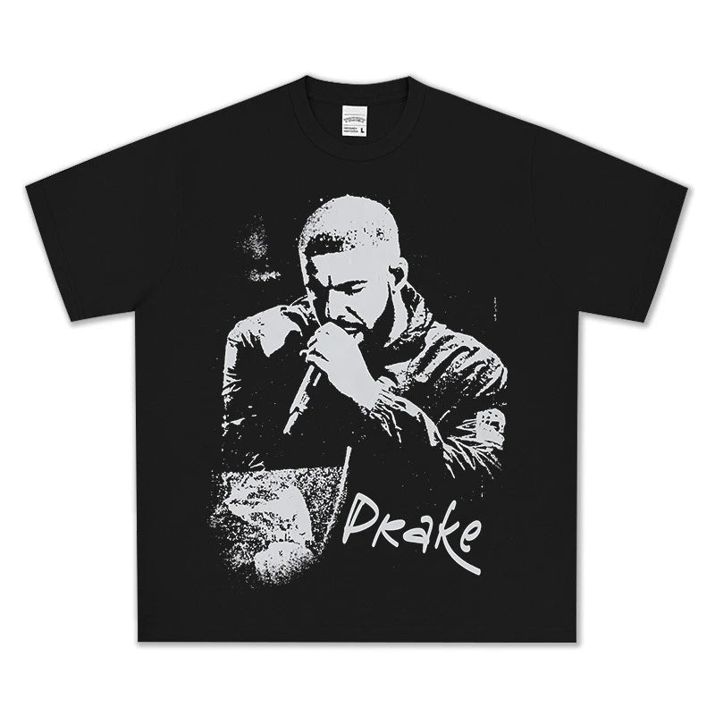 HIGH STREET HIP-HOP STAR PRINTED  VINTAGE TEE |DRAKE V6.5