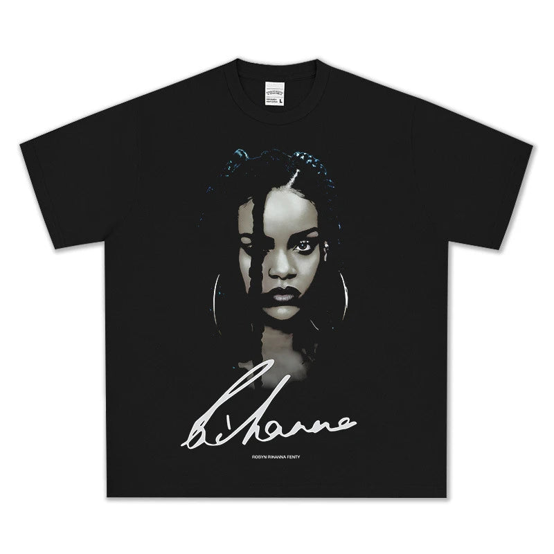 HIGH STREET HIP-HOP STAR PRINTED  VINTAGE TEE |RIHANNA V6.5