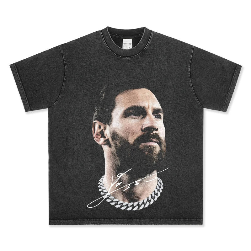 HIGH STREET SOCCER STAR BEDRUCKTES VINTAGE-T-SHIRT | MESSI V7.2