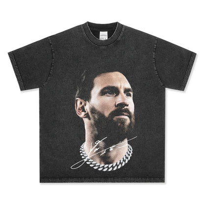 HIGH STREET SOCCER STAR BEDRUCKTES VINTAGE-T-SHIRT | MESSI V7.2