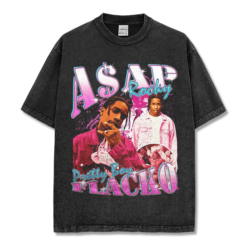 T-SHIRT VINTAGE IMPRIMÉ STAR HIP-HOP HIGH STREET | CHRIS BROWN V7.6