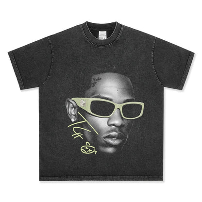 T-SHIRT VINTAGE IMPRIMÉ STAR HIP-HOP HIGH STREET | CHRIS BROWN V7.6