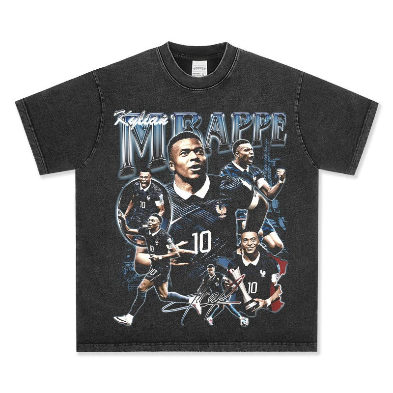 HIGH STREET SOCCER STAR BEDRUCKTES VINTAGE-T-SHIRT | KYLIAN MBAPPÉ V7.3