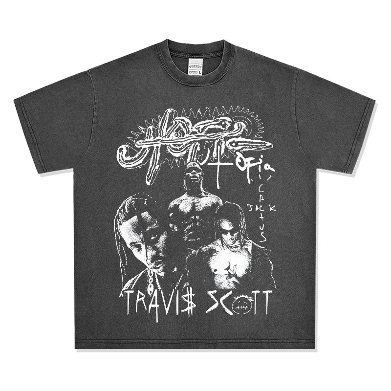T-SHIRT VINTAGE IMPRIMÉ STAR HIP-HOP HIGH STREET | CHRIS BROWN V7.6