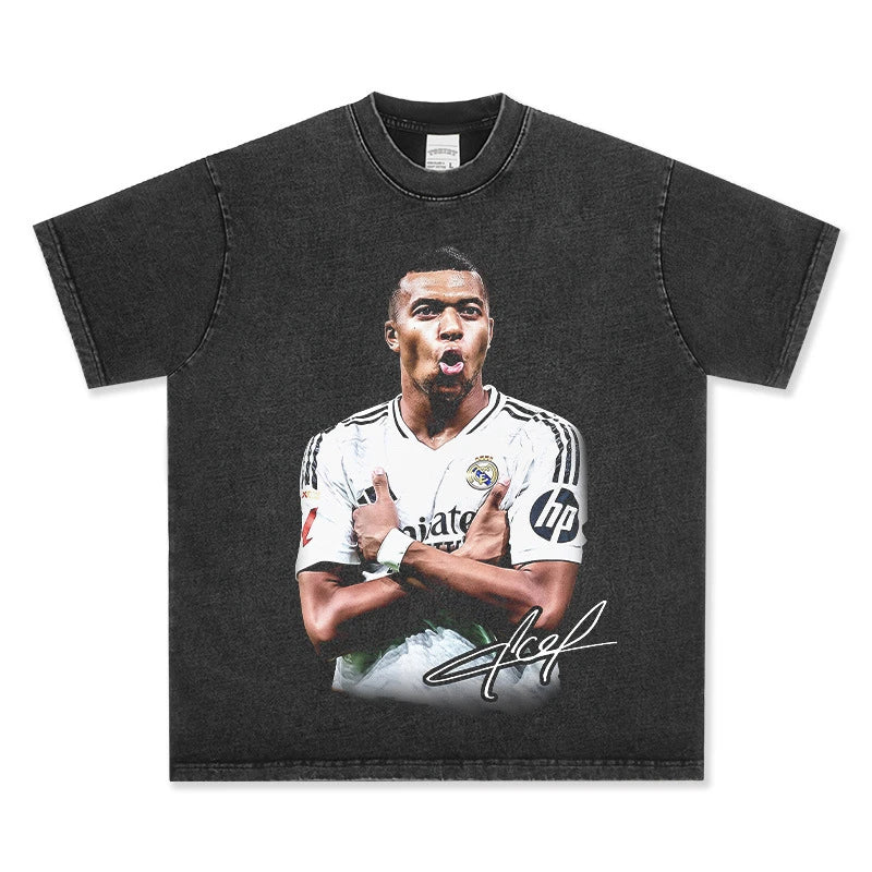 HIGH STREET SOCCER STAR BEDRUCKTES VINTAGE-T-SHIRT | KYLIAN MBAPPÉ V7.3