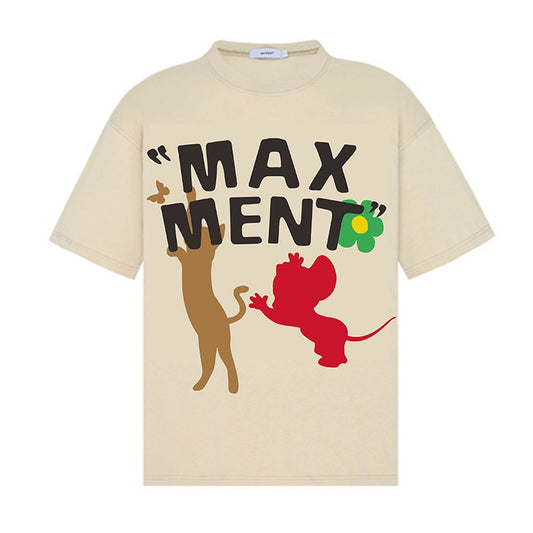 Cartoon design round neck men's and women's short sleeved loose casual street couple T-shirt